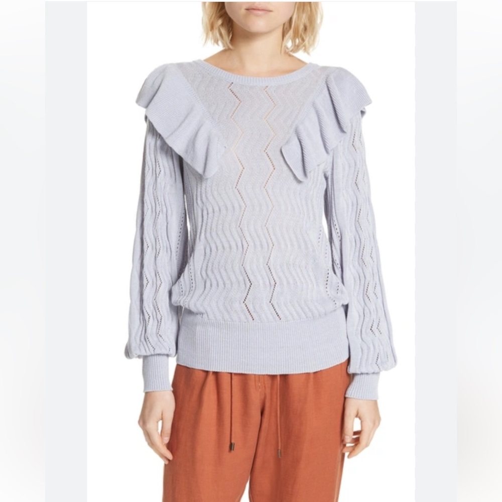 Apiece Apart Malaga Ruffle Crew Sweater in Periwinkle S